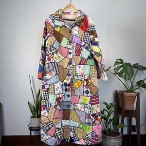 Vintage 70s Handmade Quilted Patchwork Long Coat